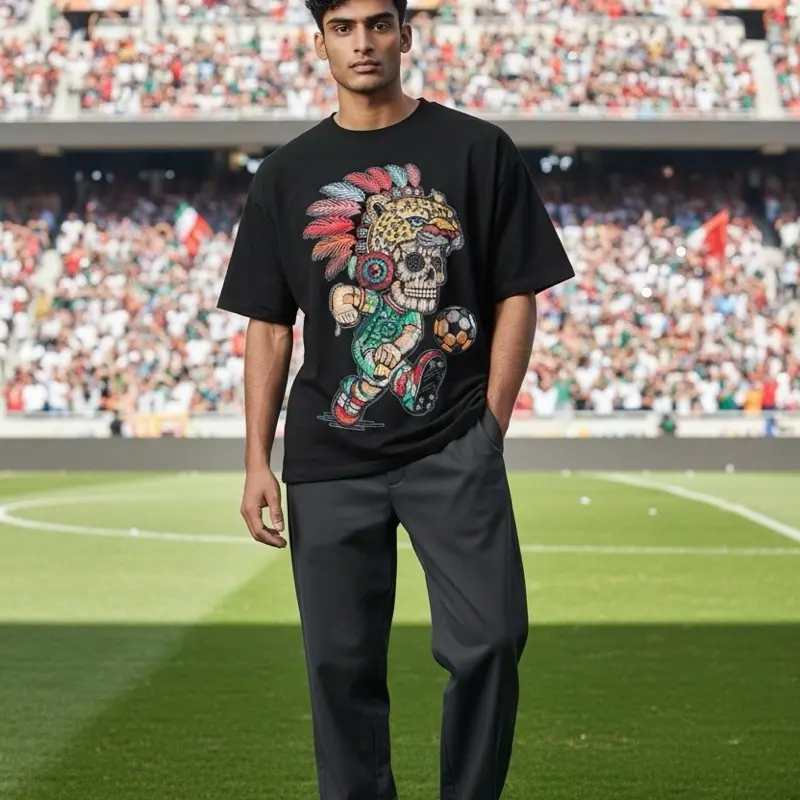Guerrero Jaguar efecto bordado T-shirt neon ink, 100% cotton, menswear