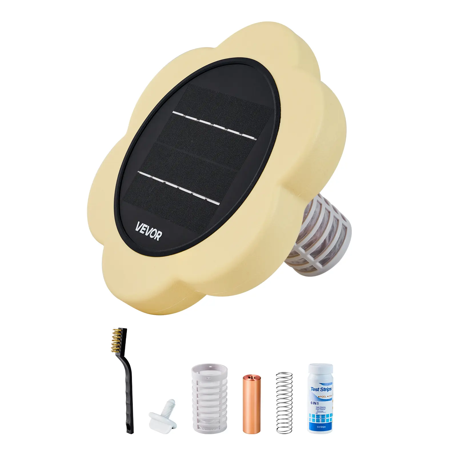 VEVOR Solar Pool Ionizer, Petal Copper Pool Ionizer Up to 45000 Gal, Floating Automatic Water Cleaner and Purifier, Chlorine Free Water, with Copper Anode, Spring, Brush and Filter for Pools & Spas#BacktoSchool