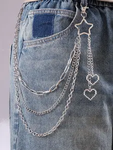 1pc Heart Star Pendant Belt, Punk Hip Hop Pants Chain, Heart Design Chain, Plain Style Waistchain, All Seasons Fashion Accessory, Unisex Jewelry