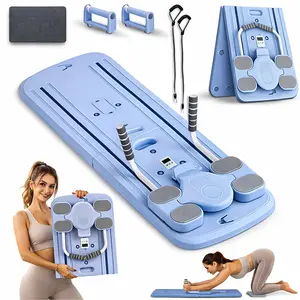 Pilates Reformer Board – Foldable Home Pilates Board with Resistance Bands, Push-Up Handles & Digital Counter | Padded Knee Mat Included | Portable Full Body Core Workout Equipment