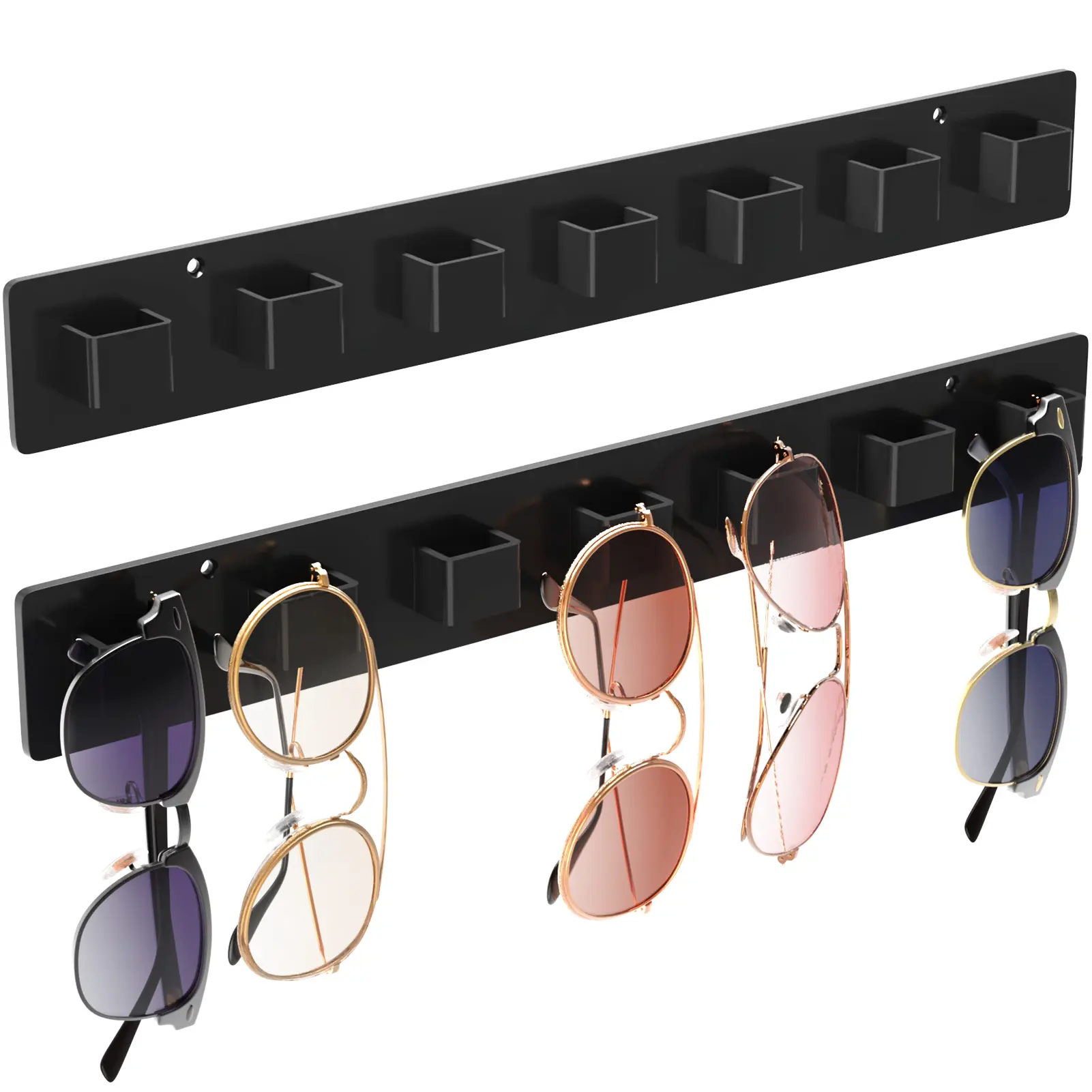 MaxGear Dual-Pack Wall-Mount Sunglasses Organizer - Easy-Install Space Saver Rack for Closet Door, Glasses Vanity - Door-Mounted Hanging Jewelry Boxes & Organizers Alternative (Ideal Gift for Daughters, Home Organization Enthusiasts)