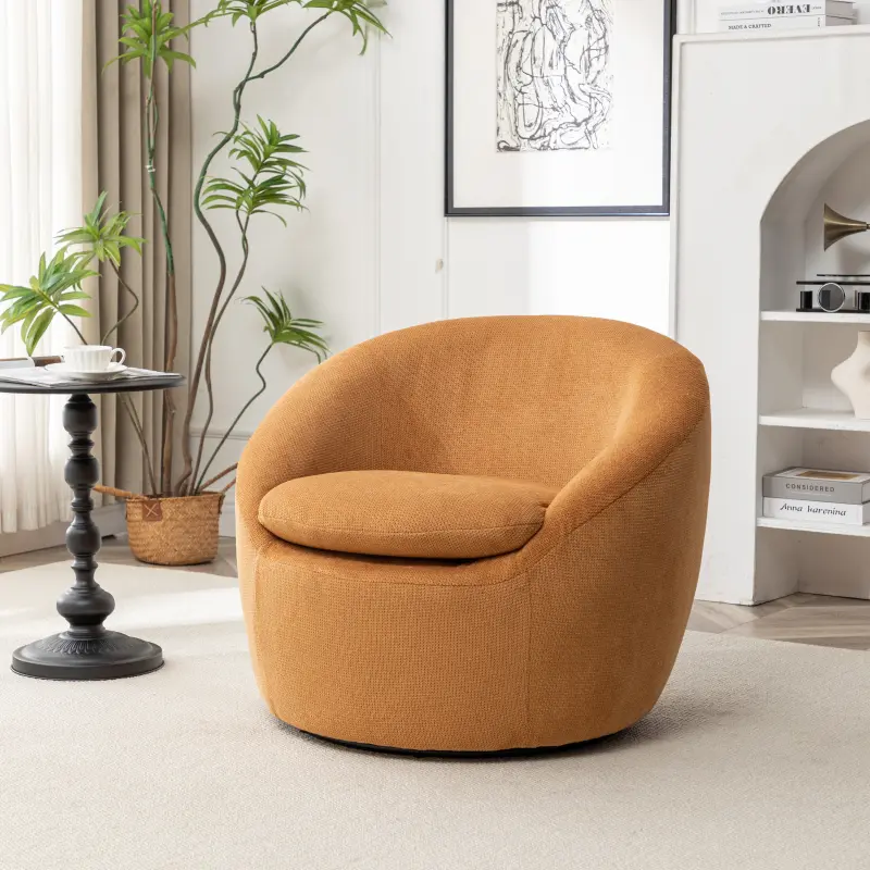 [Bellemave]Winnie Modern Teddy Fabric Barrel Chair, 360° Swivel, Yellow