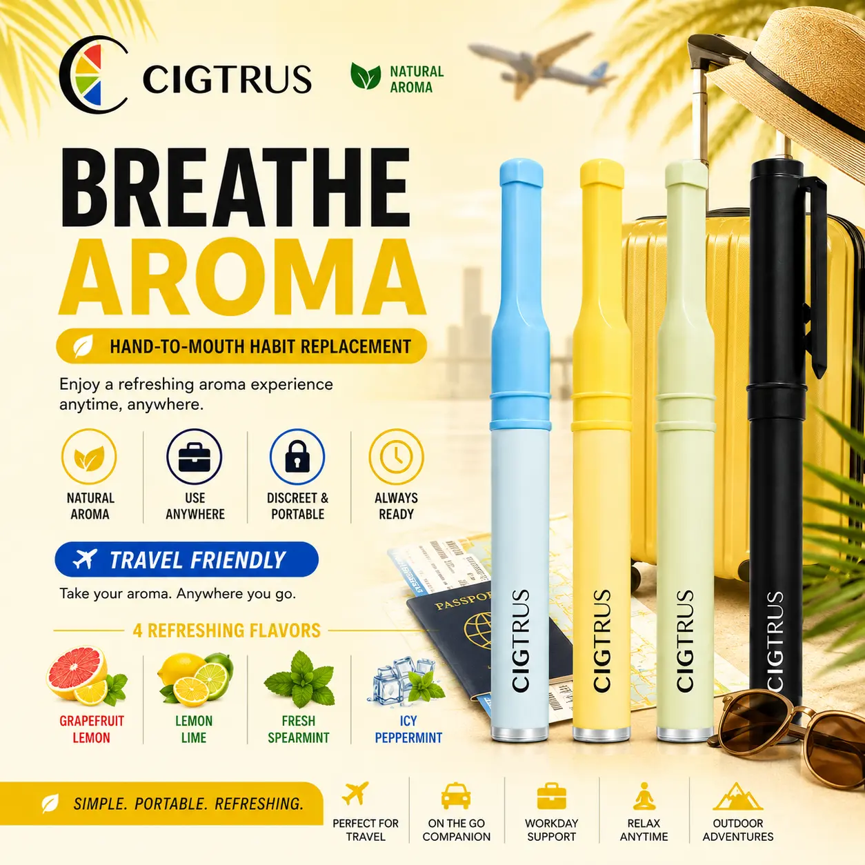 EzFly: Travel Essentials TSA-Accepted Oral Fixation Craving Relief aid Replace Habit of feel & puff While Flying Smokeless Aroma Inhaler 4 Flavor Pack