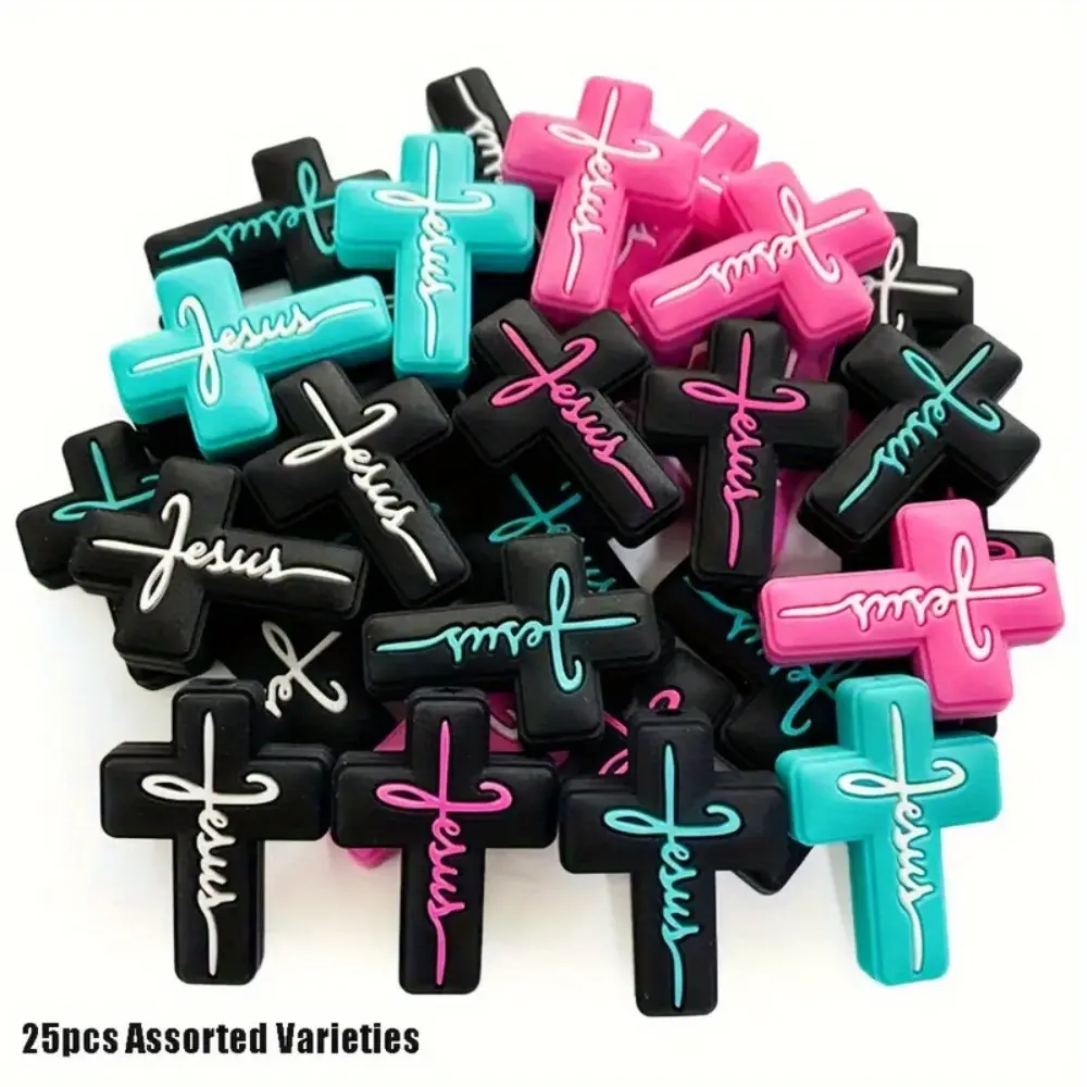 Spiritual Cross Charms, 25-Piece Metal Coating Set in Turquoise & Hot Pink for DIY Jewelry Making, Ceremony & Baptism Gift Ideas, Spirituality, Religious Cross Charms
