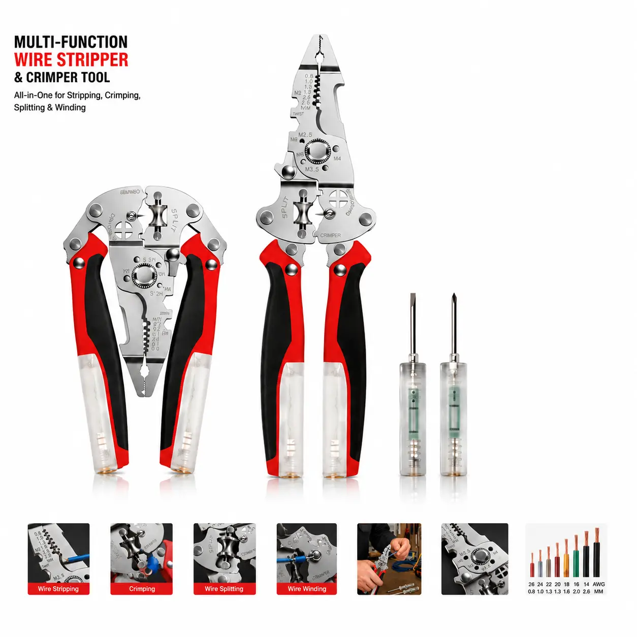 16-in-1 Wire Stripper Tool with Built-in Voltage Tester, Wire Crimper Pliers for Electrical Repair, Home DIY Projects, Electrician Tools & Wiring Maintenance