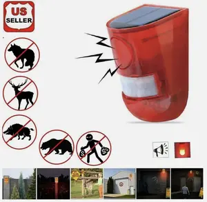 Solar Alarm LED Light with Motion Sensor Detector for Outdoor Security IP65 Waterproof 110db Siren Horn 30 Days Working Time 5-8m Induction Distance