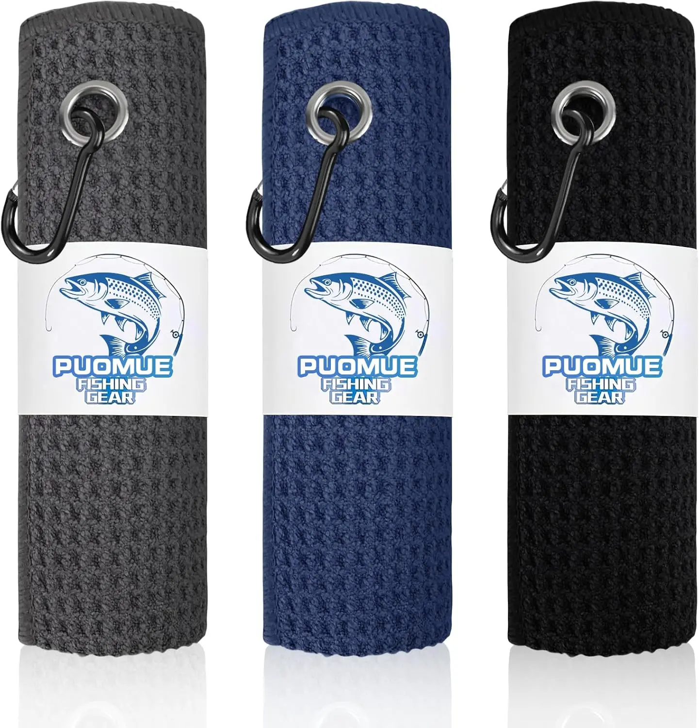 3 Pack Microfiber Fishing Towels with Clip, 16" X 16", Waffle Pattern for Effective Cleaning of Fishing Gears or Dirty Hands, Perfect for Camping Towels and Hiking Towles