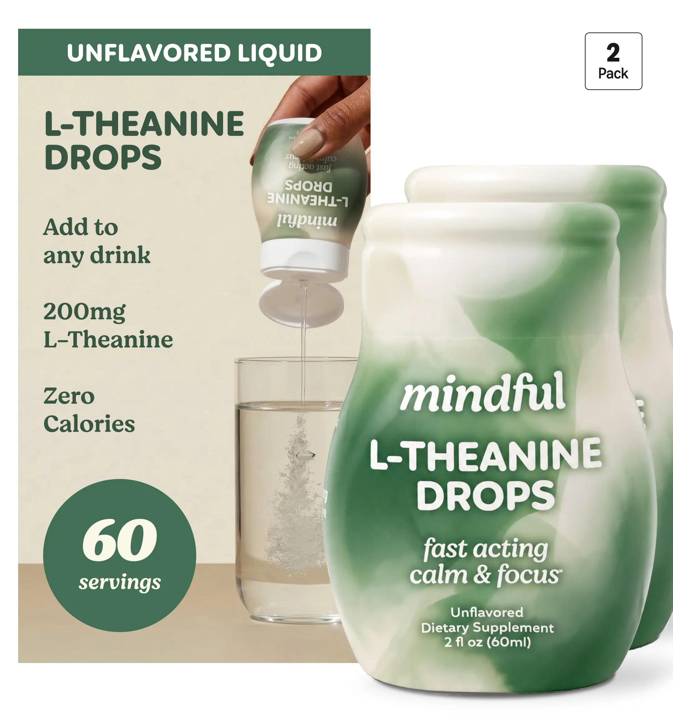 Mindful Drops L-Theanine Liquid Drops, Amino Acid Nutritional Supplement for Brain Health for Men & Women