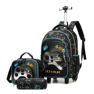 Gaming Themed Rolling Backpack Set for Boys | 3-in-1 Backpack + Lunch Bag + Pencil Pouch | Gamer Design | Back to School Essentials kid waterproof laptop
