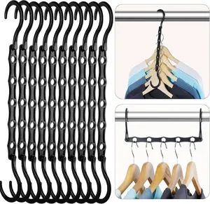 Black Magic Space Saving Hangers, Premium Smart Hanger Hooks, Sturdy Cascading Hangers with 5 Holes for Heavy Clothes, Closet Organizers and Storage, College Dorm Room Essentials 10 Pack