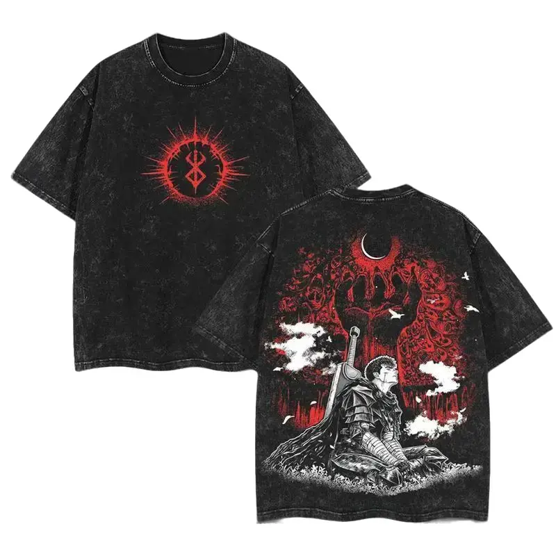 valentine shirts Berserk Dark black Knight Guts wolf armor v17 goth dark anime manga game dark gothic 2 sided Washed Tshirt Soft graphic t-shirts fantasy streetwear streetwear lover graphic tee