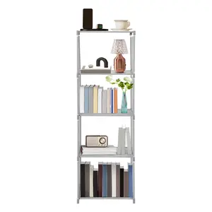 4-Tier Compact Floor Bookshelf, Non-Woven Fabric & Galvanized Steel Frame Storage Shelf, 17.6 lbs Load Capacity Space Saver for Study Living Room Office