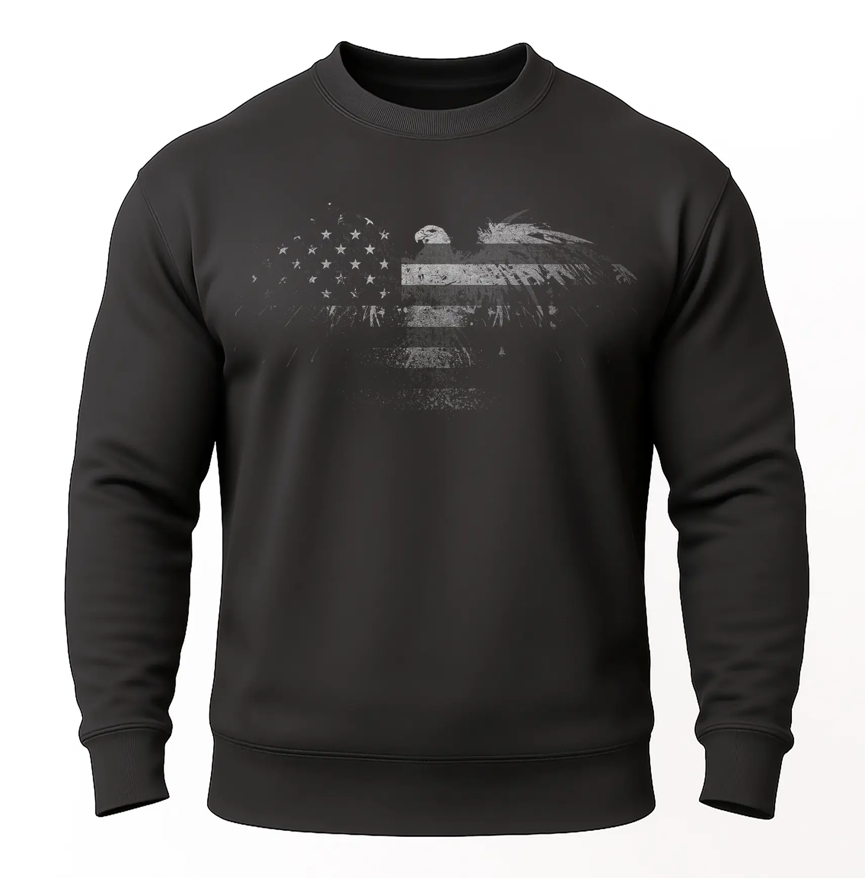 USA Eagle Sweatshirt Distressed American Flag Bald Eagle Design Patriotic Unisex Crewneck Soft Warm Mid Weight Fleece Classic Fit