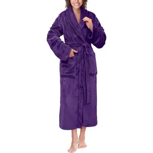 Women Robe Fleece Plush Soft, Fluffy Fuzzy Cozy Warm Lightweight Bathrobe, Shower Spa House Long Robe for Women