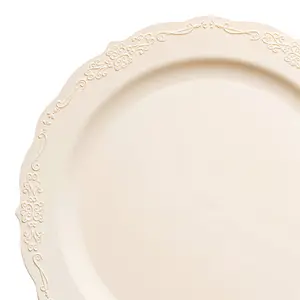 Ivory Vintage Round Disposable Plastic Appetizer/Salad Plates (7.5")