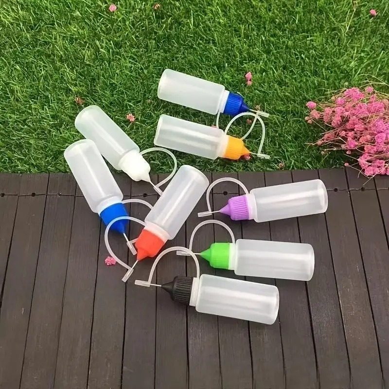 8 precision tip squeeze bottles, 0.34 oz, durable plastic - 6 random colors, suitable for DIY crafts, painting, ink, acrylic art, Art Drawing Supplies, Artist Supplies