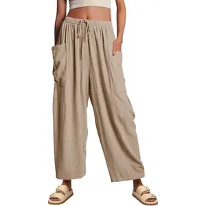 Women'sLinenWideLegPants2025CasualLooseLightweigtBeachPalazzoHaremPants