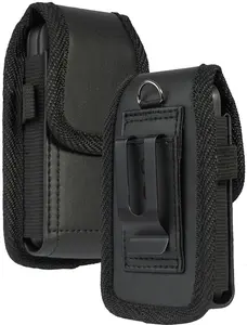 Flip Phone Case, Nakedcellphone Black Vegan Leather Vertical Pouch [with Belt Loop, Metal Clip, Magnetic Closure] for Alcatel Go FlipV, MyFlip, TCL Flip3, Blu Cingular Flex 2, Nokia 2720 2760 2780