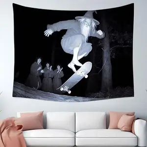 Skateboarding Old Man Pattern Tapestry, Cool Sports Wall Hanging for Bedroom, Living Room, Dorm Decor, Washable Polyester Tapestry, Home Bedroom Decor