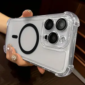 Phone Case  Premium Magnetic Wireless Charging Transparent Acrylic Compatible with Iphone 16 15 14 13 12 Pro Max Plus 16Pro Featuring a Lens Protector And Shockproof Clear Cover with Four Corners