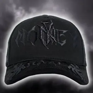 Suerte y Dinero Black Rhinestone Trucker Hat - Gothic Distressed SnapBack Cap