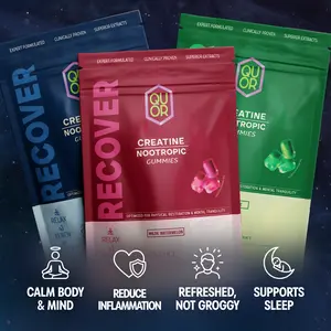 QUOR Recover Creatine HCl Gummies | Vegan Melatonin-Free Nighttime Nootropic Supplement | Magnesium Glycinate, Lion’s Mane & Chamomile | Supports Sleep, Muscle Repair & Relaxation