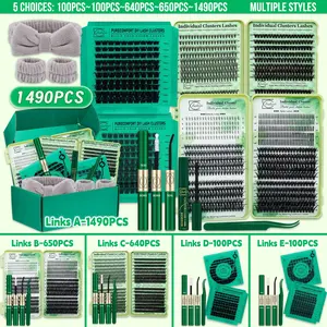 Lashsun 1490 PCS Cluster Eyelash Set D Curl 11 Styles Bottom/Spike/Wispy/Manga/Volume Lashes, Individual Lashes Kit with Bond&Seal Lash Remover Tweezers Headband&Wristband, Perfect for Beginners&Proficient, DIY at Home Easily, Easy Apply for Makeup Daily