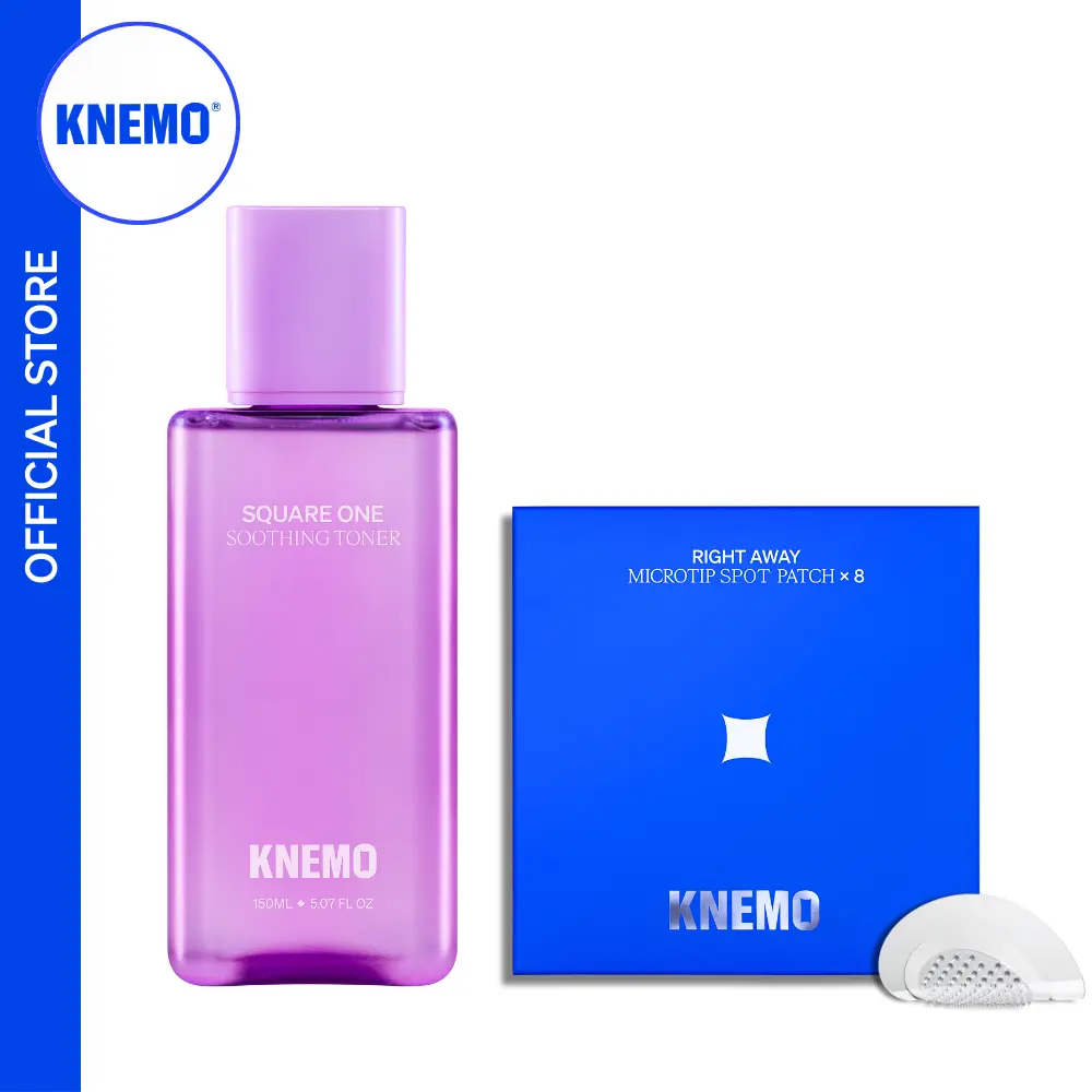 KNEMO Refine & Reset Duo Set - Tea Tree Herbal Antioxidant Soothing Face Toner (250g) & Microtip Patch, Oily Skin Care with Exfoliating, Redness Relief, Lecithin Structure, Unisex Sensitive Skin Solution