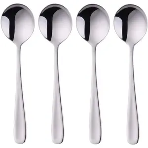 7-Inch Soup Spoons, Baikai Bouillon Spoon,18/10 Stainless Steel Finished Table Dinner Spoons Set of 4 ()