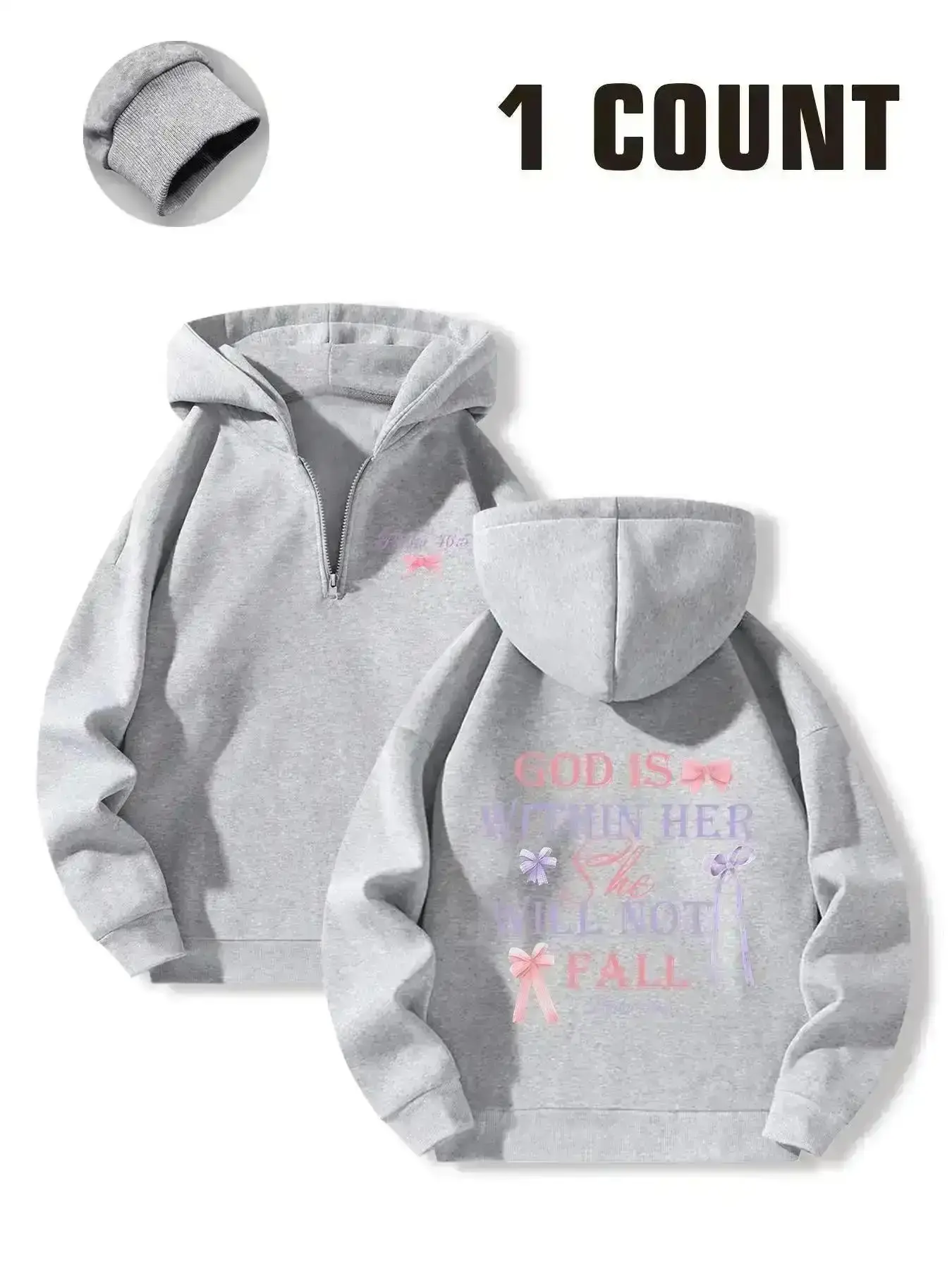 Modern Women's Letter & Bow Print Drop Shoulder Hoodie, Fashion Casual Long Sleeve Hooded Sweatshirt for Daily Holiday Outdoor Wear, Hoodies Women, Clothing Spring & Fall, Casual Everyday Street Trendy Chic Premium