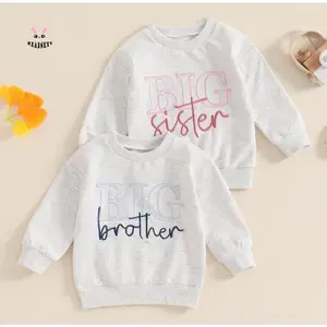 Toddler Girls Boys Sweatshirts Sister Brother Matching Clothes Letter Embroidery Crew Neck Long Sleeve Kids Pullovers Fall Tops