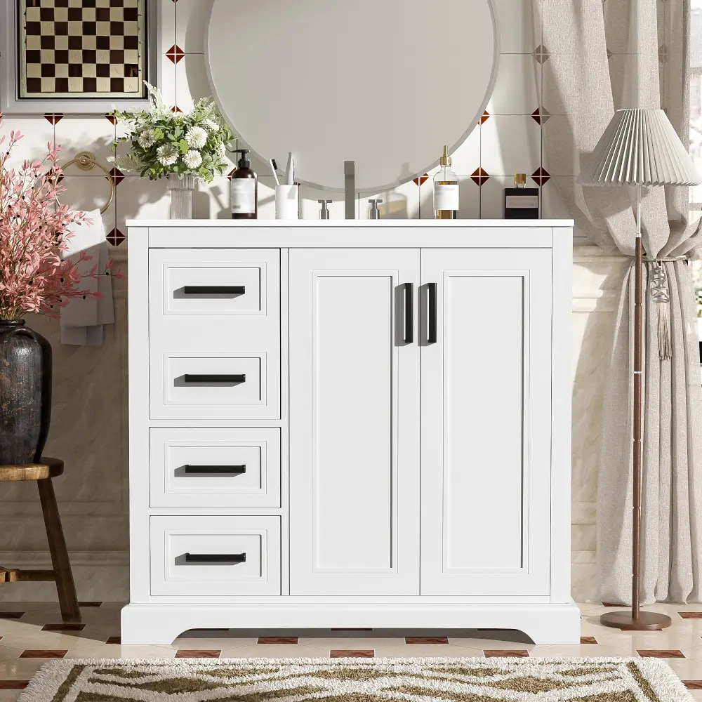 36" Modern Bathroom Vanity with Ceramic Sink - Storage Cabinet with Soft-Close Door, Adjustable Shelf, 3 Drawers, Ample Storage, Elegant Design for Medium-Small Spaces, Bathroom Storage Cabinet