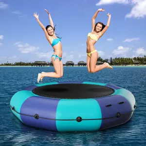 Inflatable Water Trampoline for Lake, 6FT/10FT/12FT Recreational Floating Water Bouncer with 500W Electric Inflator & Rope Ladder, Portable Pool Trampoline Swim Platform