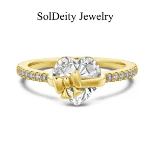 8*8MM Promise Rings for Her Heart-Shaped with Bowknot Sterling Silver Zircon Gemstone Wedding Engagement Anniversary Eternity Ring