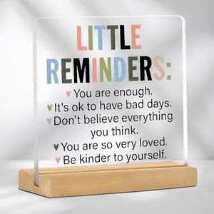Acrylic Reminder Sign, Creative Inspirational Transparent Desktop Decor Sign with Wooden Base, Novelty Desk Decor for Home Office School Living Room Office Dormitory, Acrylic Plaque Decor