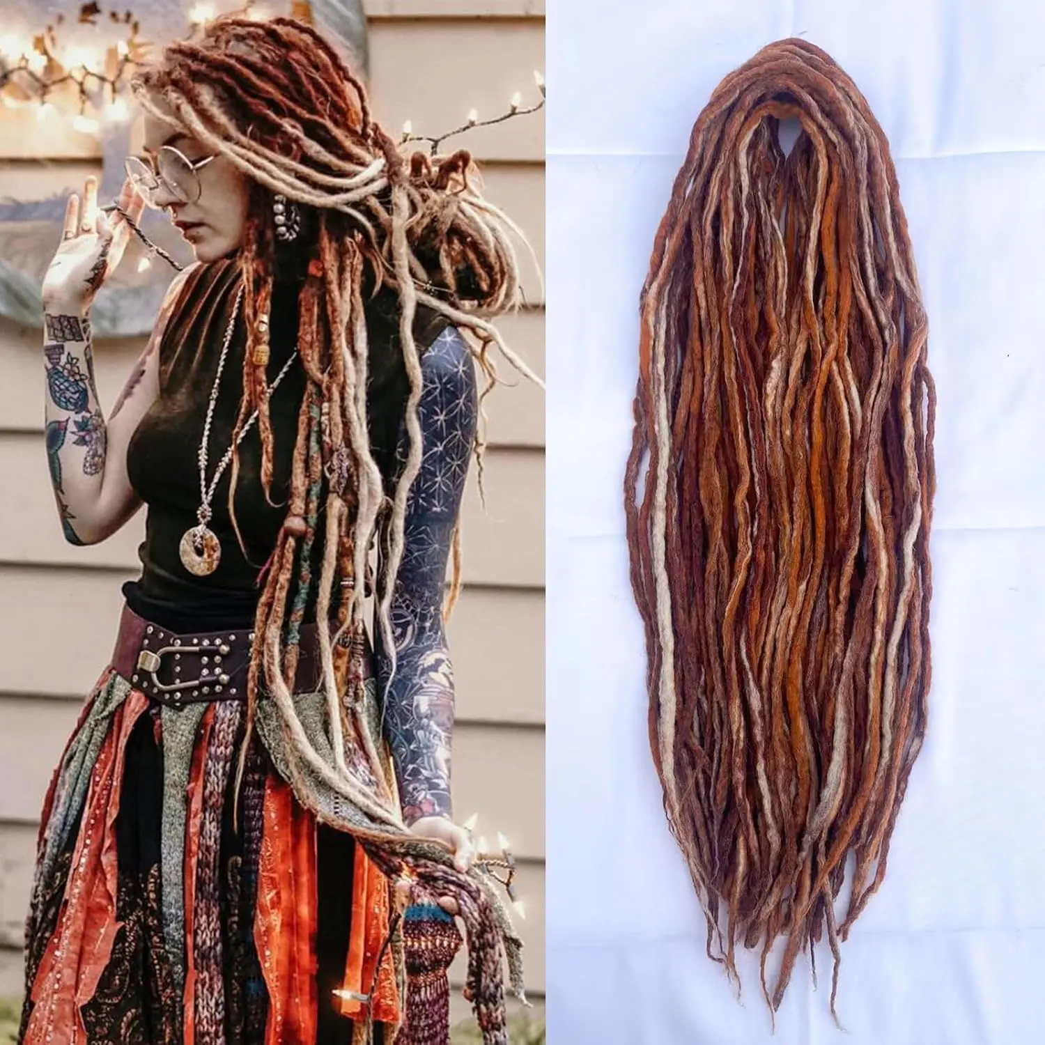 Women's 22-in Handmade Synthetic Wool Double-Ended Dreadlock Extensions, 15 Stran Mixed Brown Thin Boho Brai, Synthetic Fiber Extensions for Braiding Dreadlock & Hairstyles with Handmade Craft