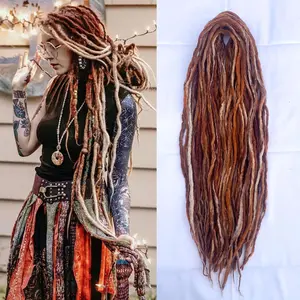 22 Inch Wool Double Ended Dreadlock Extensions,15 Strands DE Ends Mixed Brown Synthetic DE Dreads Thin Soft Fake Dreads Hippie Style Dreadlock for Women