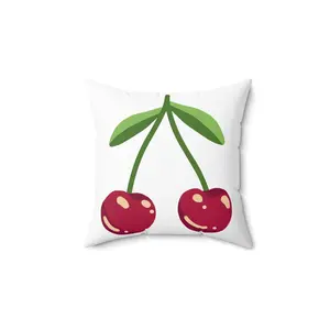 Cherry Graphic Square Pillow — Cute Red Cherries Decorative Throw Pillow