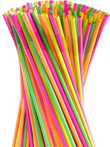 200 Pack Extra Long 17" Neon Assorted Color Flexible Drinking Straws for Cocktails Smoothies Coffee Reusable Utensils
