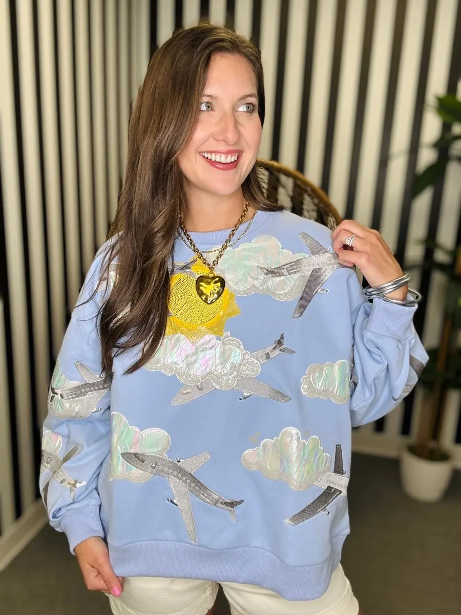 QOS Blue Airplanes In Sky Sweatshirt