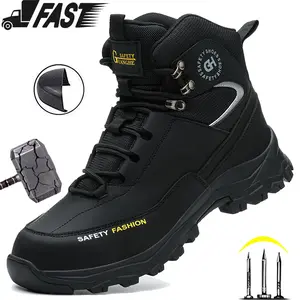 Waterproof Safety Boots Men Indestructible Steel Toe Work Boots Anti-smash Stab-resistant Safety Shoes Slip Resistant wear resistant Protective Boots High quality texture work hiking boots sneakers