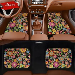 4pcs Set - Car Floor Mats, Floral-patterned Car Anti-slip Mats, Suitable for All Seasons, Stain-resistant, Easy to Clean, Car Interior Accessories, Suitable for All Vehicle Models, Gifts From Family And Friends, Father's Day Gifts, Mother's Day Gift
