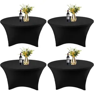 4 Pack 5FT Round Spandex Tablecloth 60 Inch Black Stretchable Table Cover Washable Wrinkle Resistant Fitted Stretch Table Cover for, Wedding, Birthday, Banquet Bar Events
