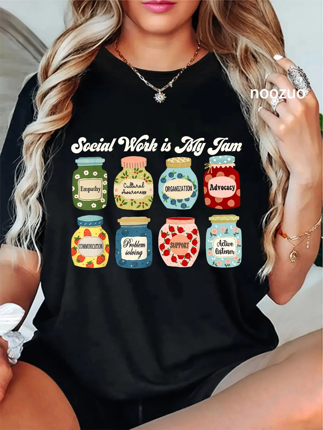 100% Cotton Grooovy Social Work Is My Jam School Social-Worker Women Men T-Shirt