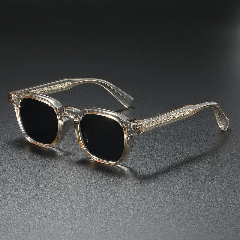 Retro Square Casual Sunglasses for Men - Women's UV400 Sun Protection Shades, Fashionable Champagne Frame with Tortoiseshell Acetate Temples, Lightweight, Men's Sunglasses, Glasses, Unisex, Full-Frame, Trendy Square Sunglasses, Sun Protective Sunglasses