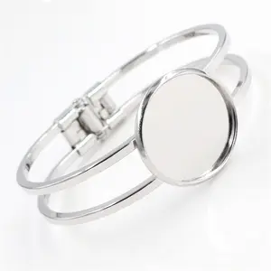 25mm Rhodium Colors Plated Bangle Base Bracelet Blank Findings Tray Bezel Setting Cabochon Cameo