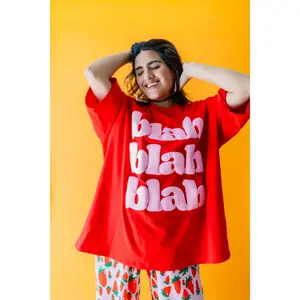 TABY ORIGINAL: BLAH BLAH Blah Boxy Tee In Sizes XS-5X!** 2 sided flippable neckline***