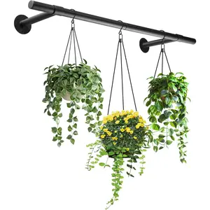 Planters Rod -  Hanger Indoor for Window Ceiling,   Shelf for Wall Planter House ,  Shelves Metal Holder Bar 31.5In Black (Pots, , chains not included)