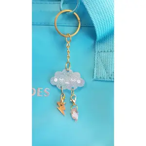 Holographic cloudy stitch marker keychain