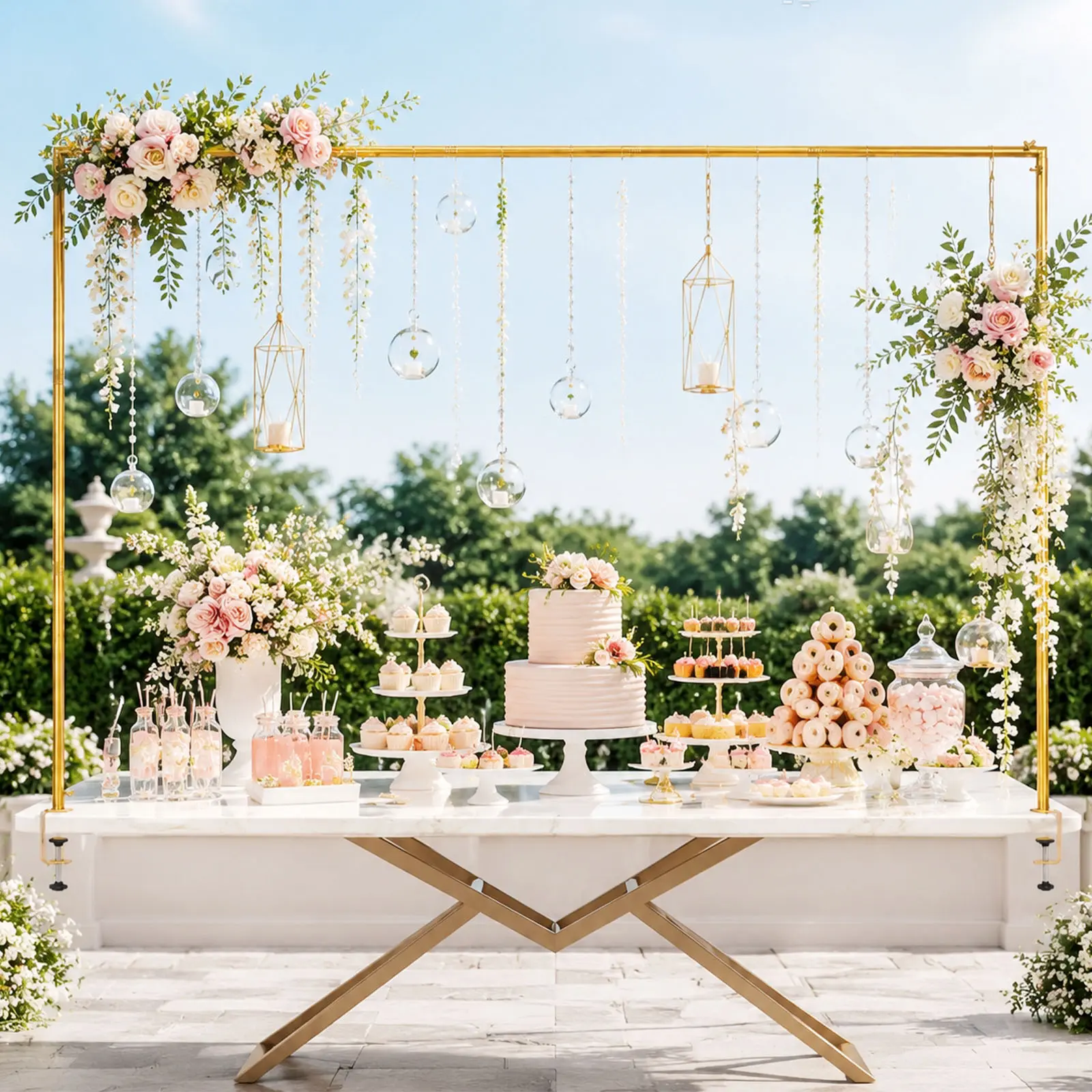 Heavy Duty Over Table Arch Stand with Secure Clamps, Adjustable Metal Decor Rod Frame for Wedding, Birthday, Halloween, Christmas and All Party Scenes